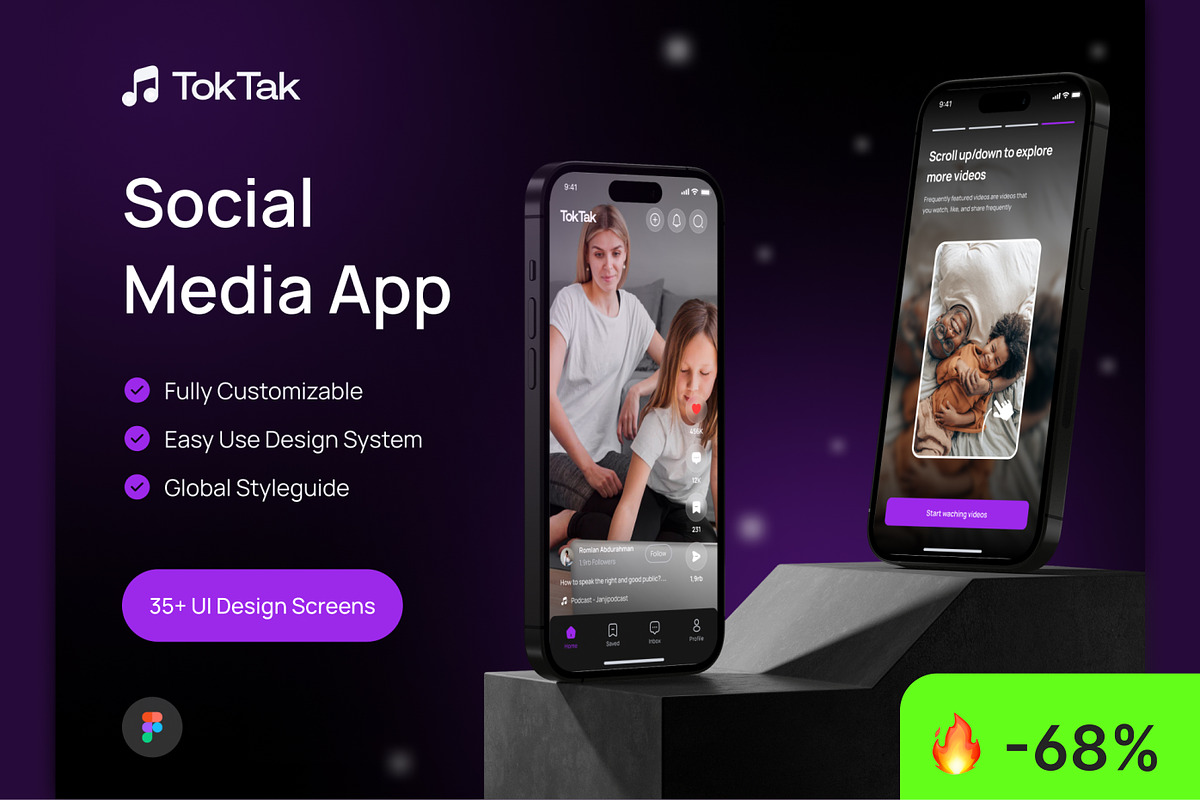 TokTak - Social Media App UI KIT, an App Template by CreativeUI (Photo 1 of 6)