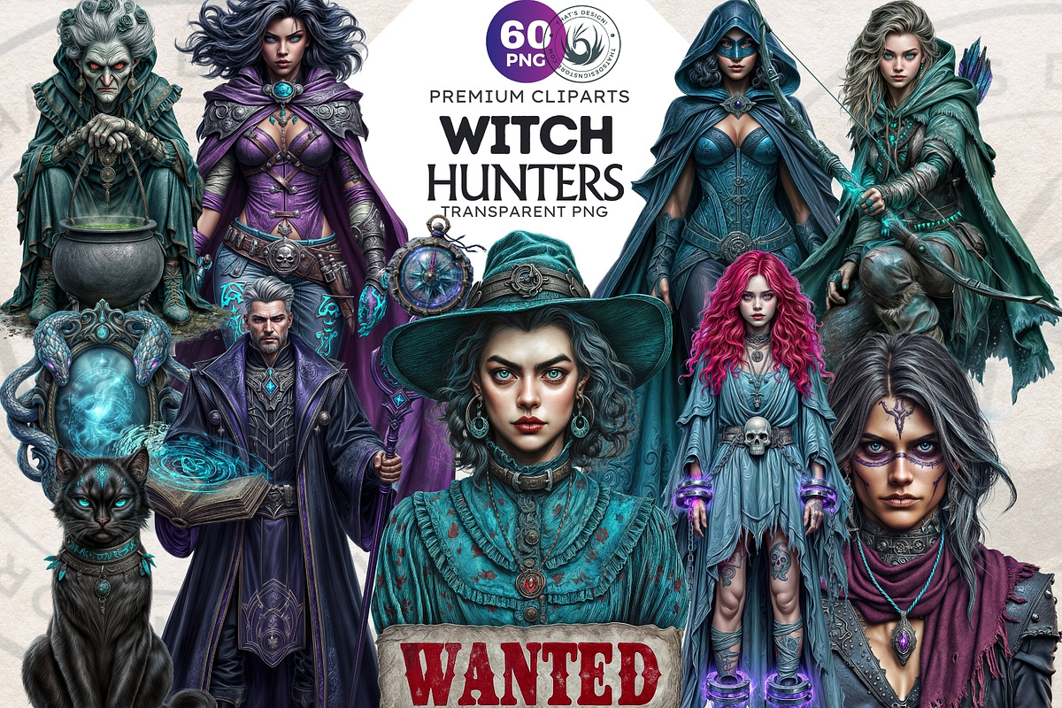 Witch hunters clipart Set, a Person Illustration by ThatsDesignArt (Photo 1 of 10)