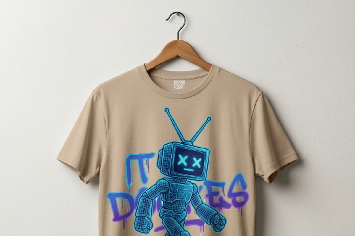 Retro TV Head Robot Walking, a Shirt Mockup by Vector Stall (Photo 3 of 14)