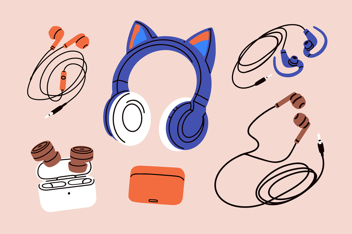 Music devices: headphones, earphones, a Technology Illustration by Good Studio (Photo 2 of 3)