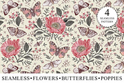 Seamless Butterflies Poppy Poppies, a Pattern Graphic by Vintage (Thumbnail 1 of 13)