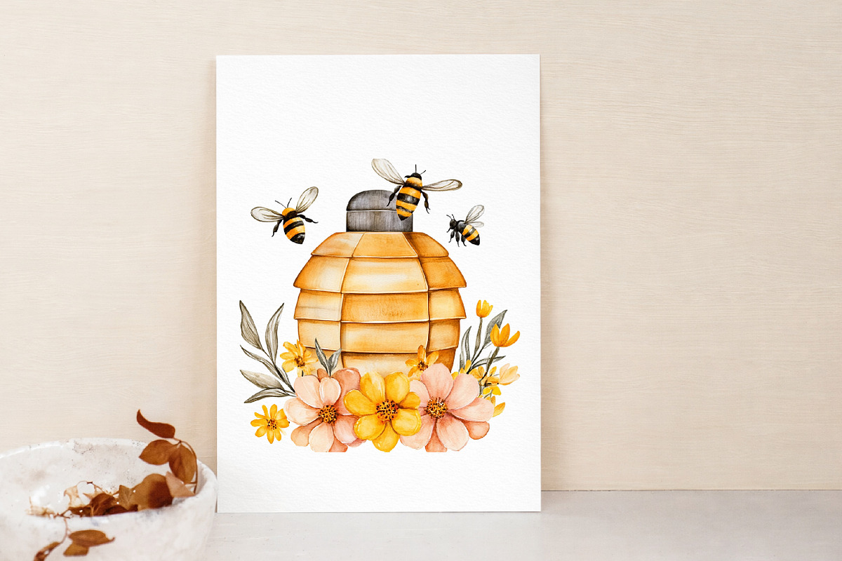 Watercolor Honey Bee Clip Art, an Illustration by Libby Wishes (Photo 3 of 7)