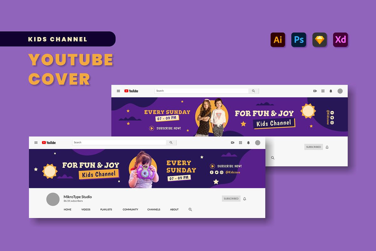 Kids Channel Youtube Cover, a Social Media Template by MikroType Std (Photo 1 of 4)