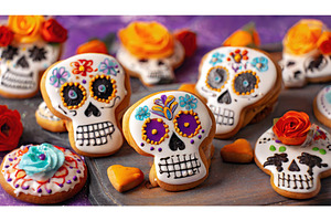 Colorful sugar skull cookies with, an Arts & Entertainment Photo by Igor Tichonow
