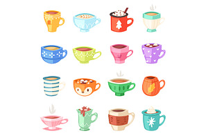 Cartoon Cup Vector Kids Mugs Hot