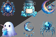 Watercolor Blue Halloween Clipart, an Illustration by Black Bird Studio (Thumbnail 6 of 6)