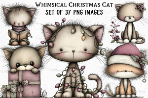 Whimsical Christmas Cat Clipart, an Illustration by Craft Nest
