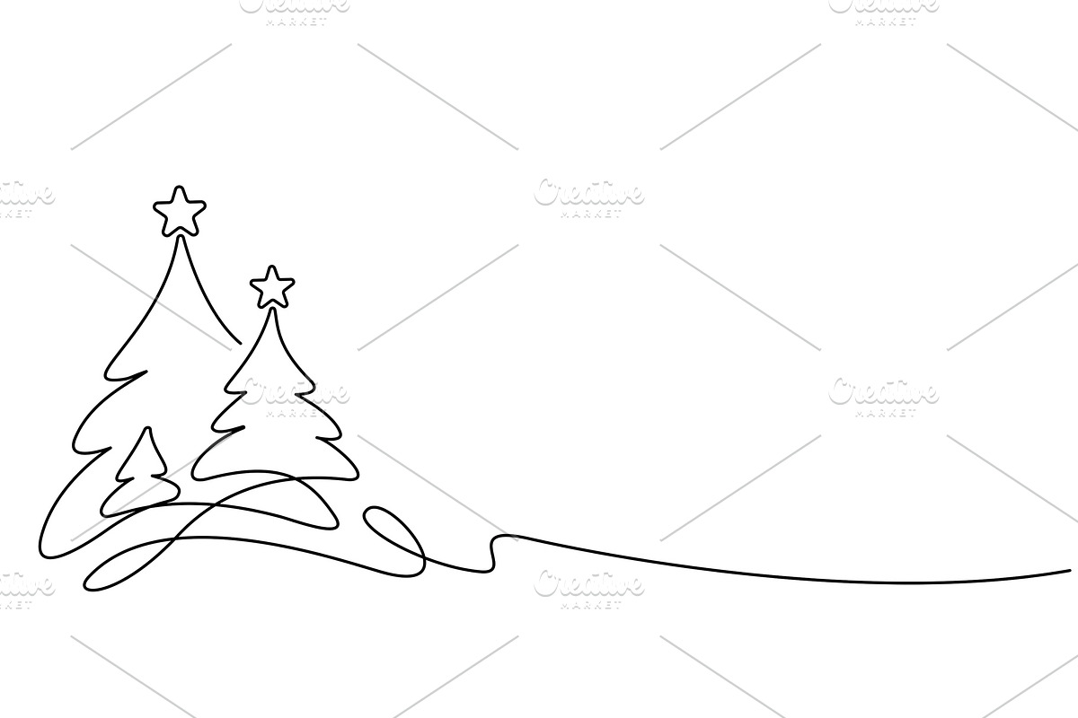 Christmas trees continuous line draw, a Seasonal Illustration by Valenty (Photo 3 of 3)