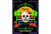 Happy Hawaiian Halloween Skull, a Seasonal Illustration by Sharon Schwalbe (Thumbnail 1 of 2)