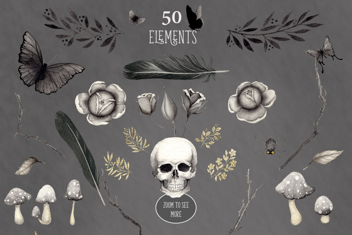 Halloween Clipart Set Spooky Nature, an Illustration by Watercolor Nomads (Photo 2 of 2)