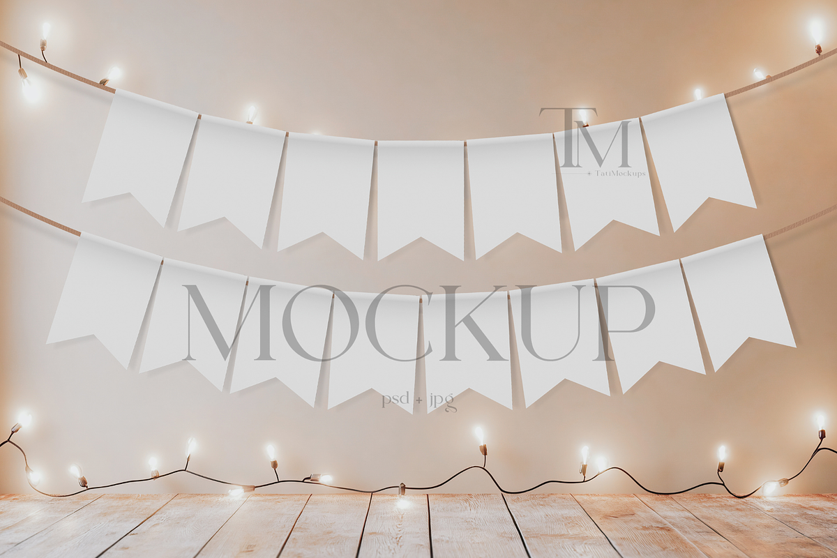 Wall Garland Mockup, Bunting Mock, a Product Mockup by TatiMockup (Photo 1 of 5)