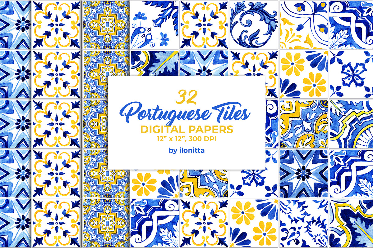 Portuguese Tiles Digital Papers, a Pattern Graphic by ilonitta (Photo 1 of 11)