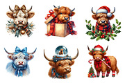 Cute Christmas Highland Cow Clipart, an Illustration by SinaCreation (Thumbnail 4 of 7)