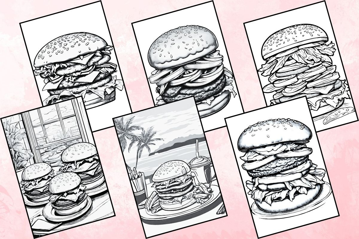 Printable Burger Coloring Pages, a Food Illustration by Catchy Ideaz (Photo 2 of 3)