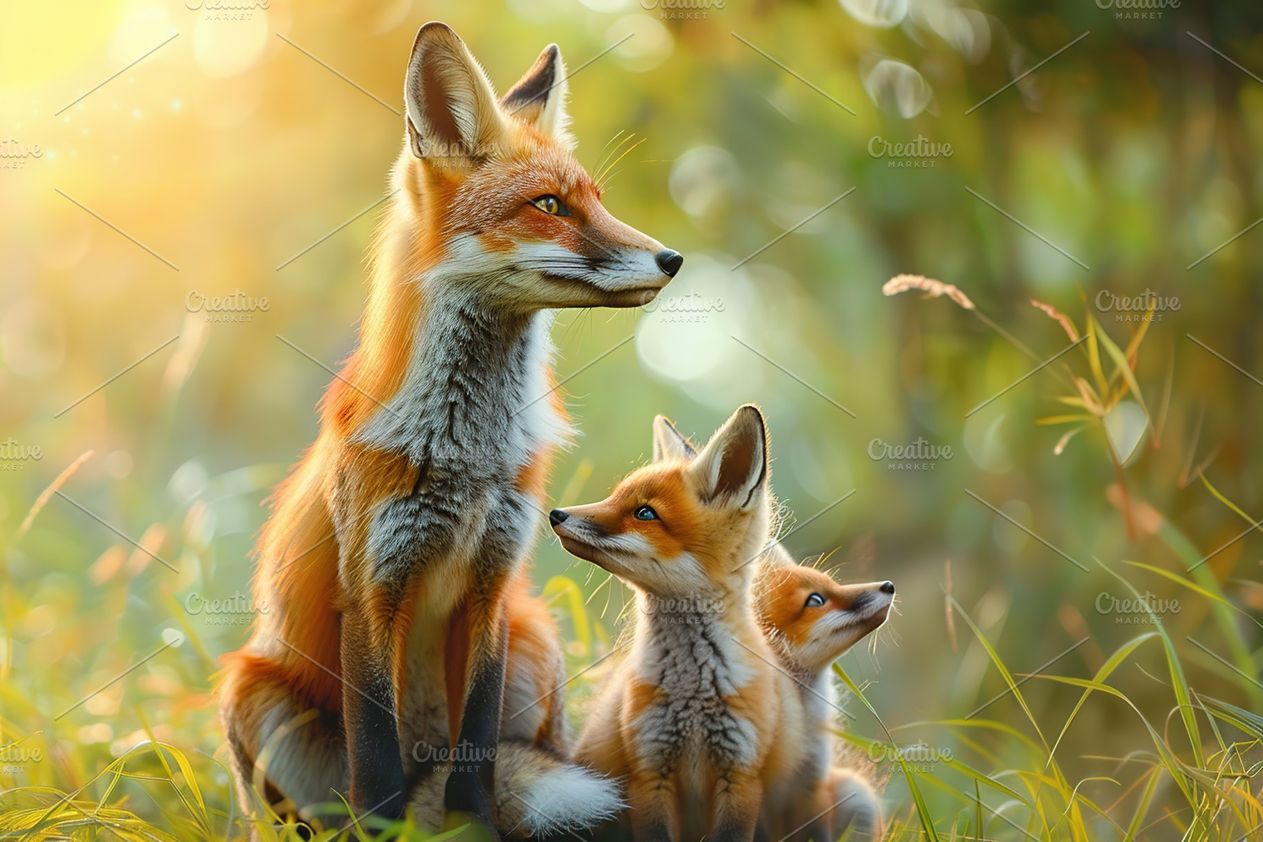 Wild fox family in summer natural forest, an Animal Photo by AlyaAnd