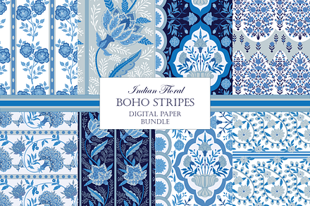 Boho Patterns Stripes Blue & White