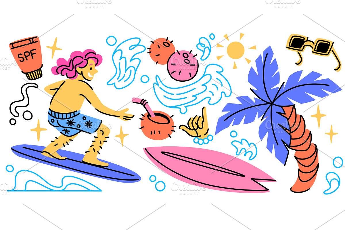 Retro tropical sticker set, a Sport Illustration by art PVP - market