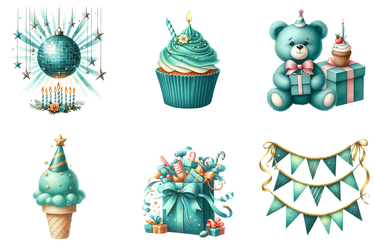Teal Birthday Sublimation Clipart, an Illustration by DreamArtGraphic (Photo 2 of 6)