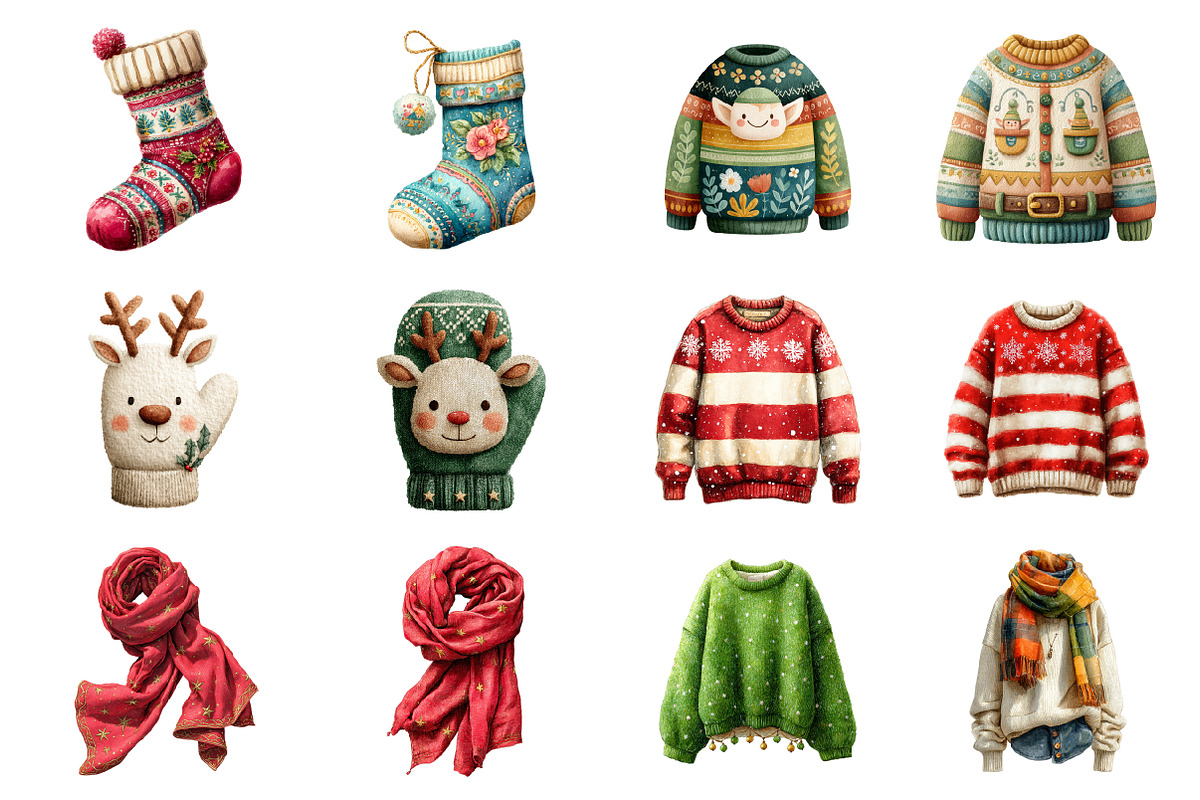 Watercolor Cozy Christmas Clothes, an Illustration by Design Market (Photo 2 of 3)