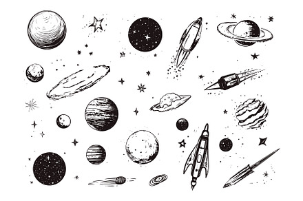 Space sketch grunge elements, an Illustration by LadadikArt