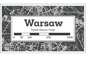 Warsaw Poland Map In Retro Style.