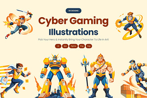 Cyber Gaming Characters Set, a Solid Icon by Vectors Market