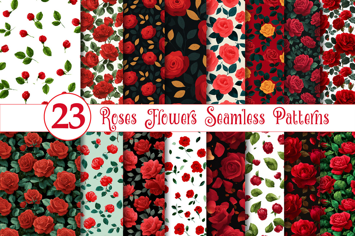 Red Roses Seamless Patterns, a Texture Illustration by Dream Creation (Photo 1 of 5)