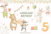 Woodland Birthday Watercolor Animals, an Animal Illustration by ElenaPlatovaArt (Thumbnail 1 of 22)