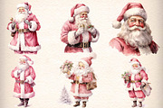 Vintage Christmas pink Santa clipart, an Illustration by CreationArt (Thumbnail 2 of 4)