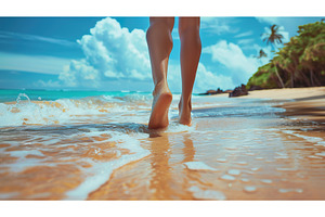Walking along sunny tropical beach, a Nature Photo by Lermont51