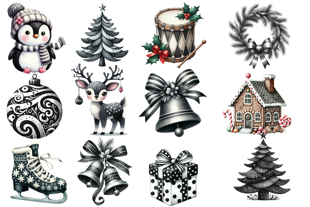 Black and White Christmas Clipart, an Illustration by Designworld (Photo 3 of 5)