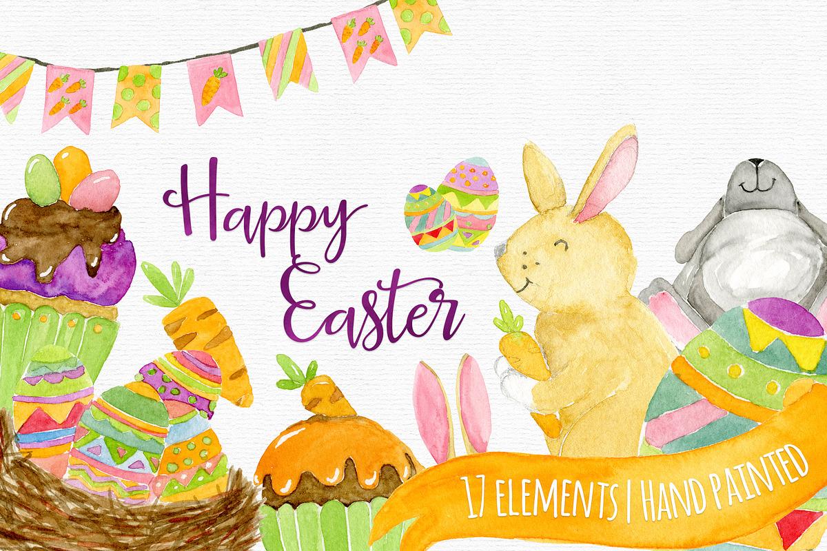 Watercolor Easter Clipart, a Seasonal Illustration by Autumn Breeze (Photo 1 of 3)