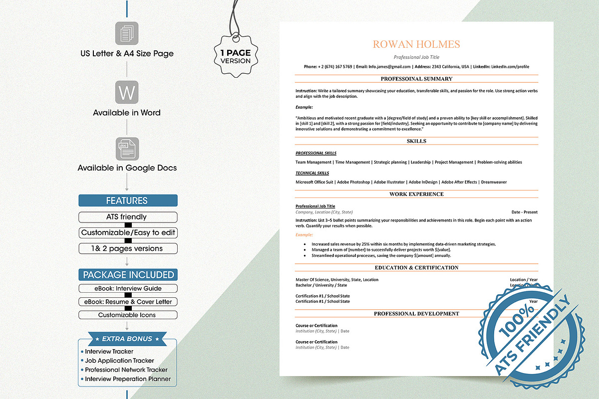 ATS Friendly microsoft word resume, a Resume Template by Design_Xlab (Photo 1 of 10)
