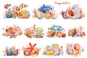 Seashells and fish, watercolor, an Animal Illustration by Hanna Hryharenka (Thumbnail 3 of 20)