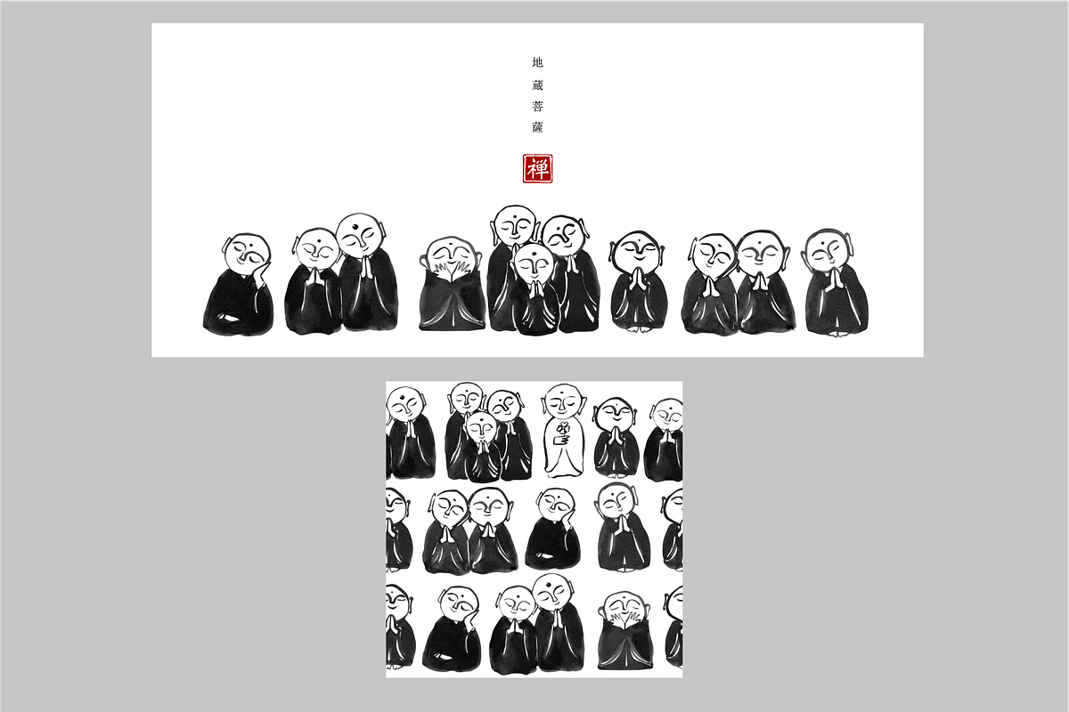 Ink painting of zen monks, an Illustration by Elina_Li (Photo 4 of 4)