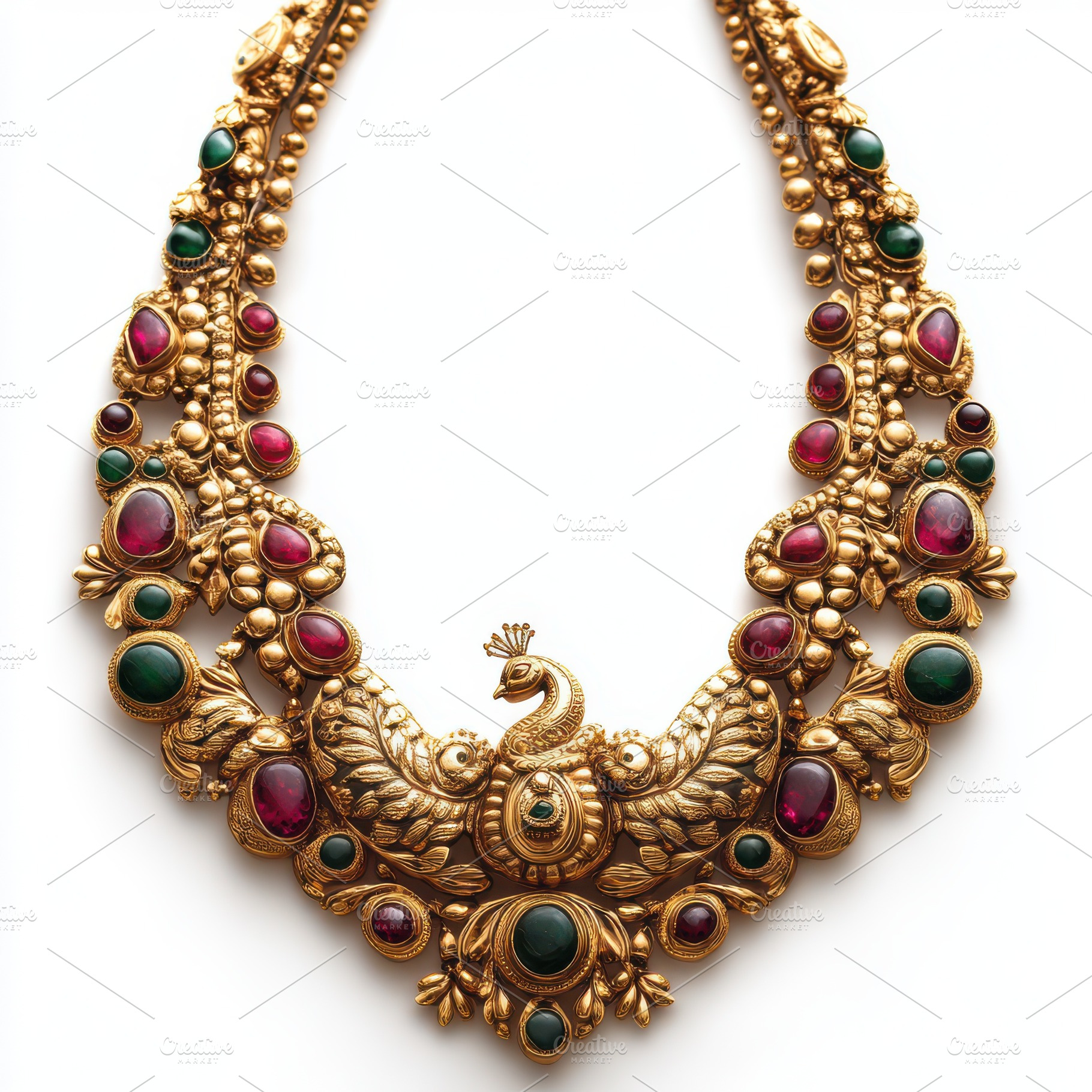 Elegant gold necklace with red and g, a Beauty & Fashion Photo by Pixeness Studio