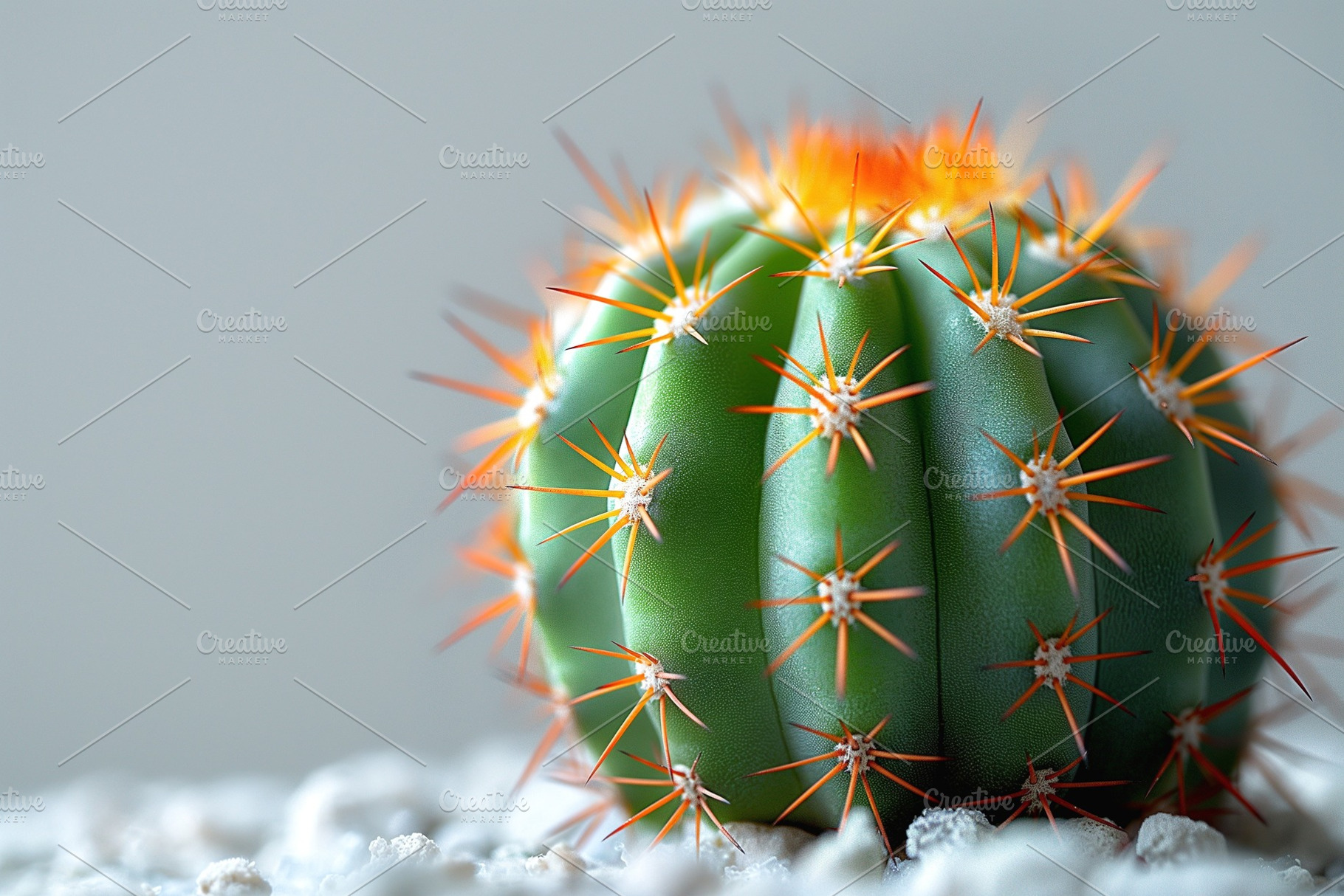 Close-up of a vibrant green cactus with striking orange spikes, set against a s, a Background Photo by ImageMir