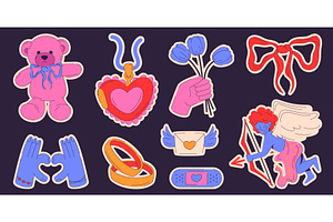 Groovy love and romance stickers, an Object Illustration by art PVP - market