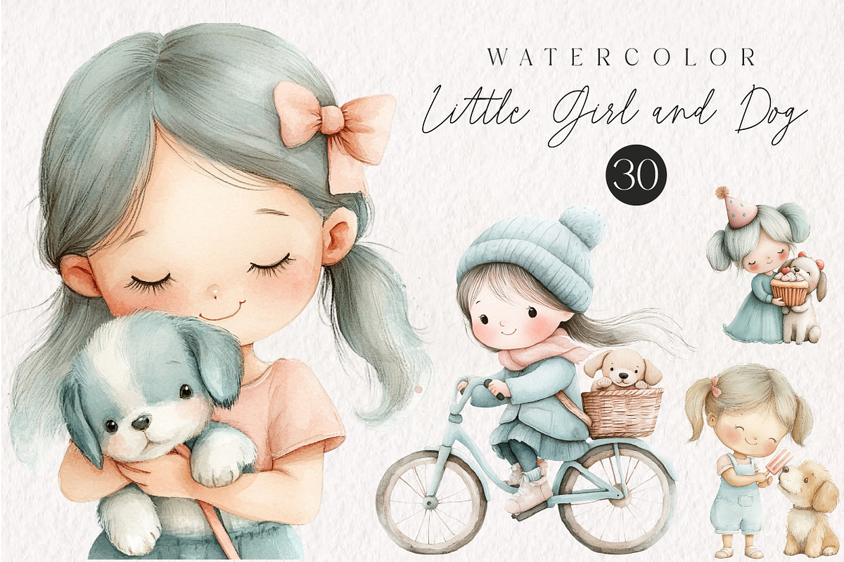Little Girl and Dog Clipart, an Illustration by CreationArt (Photo 1 of 9)