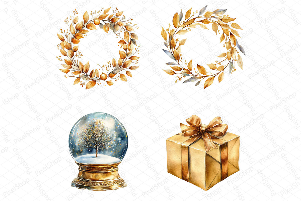Watercolor Gold Sparkle Christmas, an Illustration by DreamPrint404 (Photo 3 of 7)