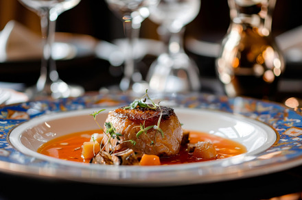 A plate of food adorned with wine gl, a Photo by Iftikhar Alam
