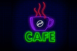 Cafe Neon Sign PSD Editable Text Eff