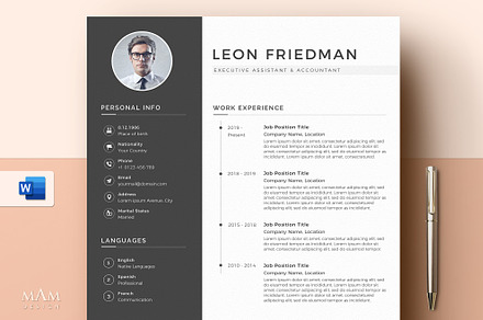 Modern Resume Template for Word, a Resume Template by MAM Design