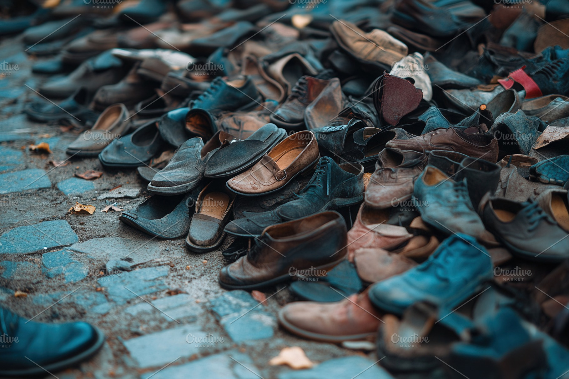 A pile of shoes on the ground, a Photo by Pavel_design