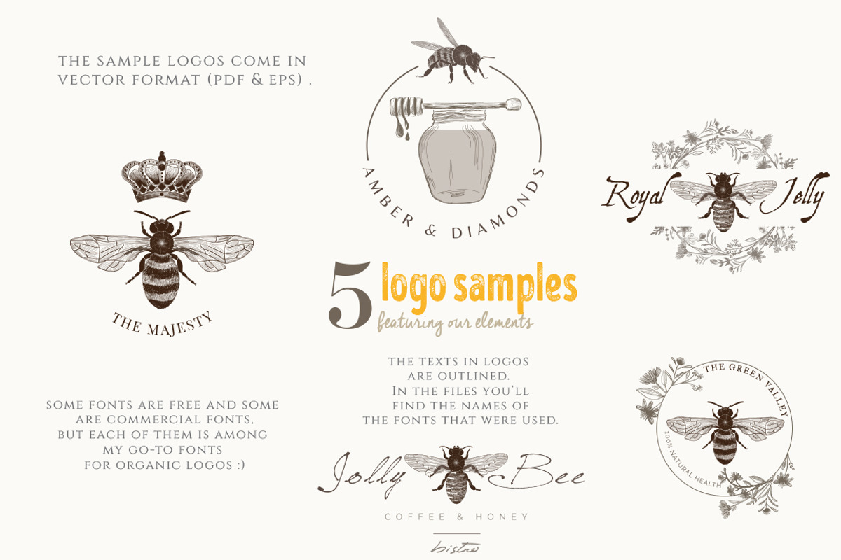 ORGANIC LOGO ELEMENTS – HONEY, an Illustration by Friendly Label (Photo 5 of 8)