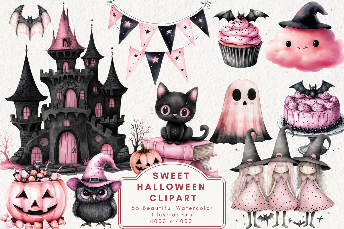 Sweet Halloween Clipart, an Illustration by NadiaTheronArt (Photo 1 of 5)