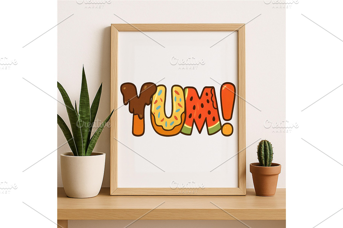 YUM! Food Letter Art Print | Playful, a Background Graphic by LaseredNinja (Photo 3 of 7)
