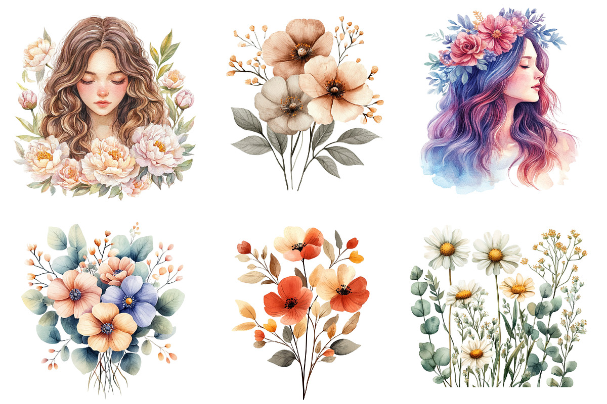 Boho Spring Floral Clipart PNG, an Illustration by SinaCreation (Photo 2 of 5)