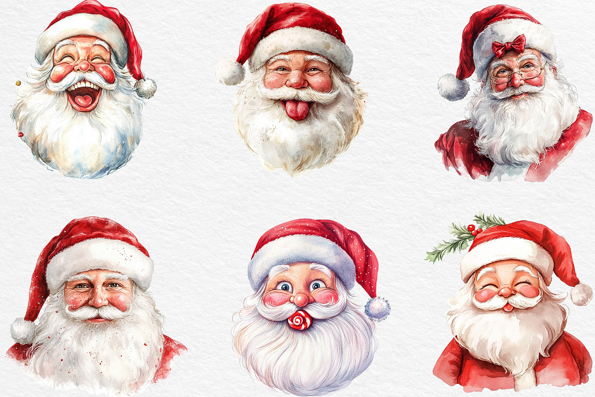 Retro Funny Santa Claus Face Clipart, an Illustration by Black Bird Studio (Photo 2 of 6)