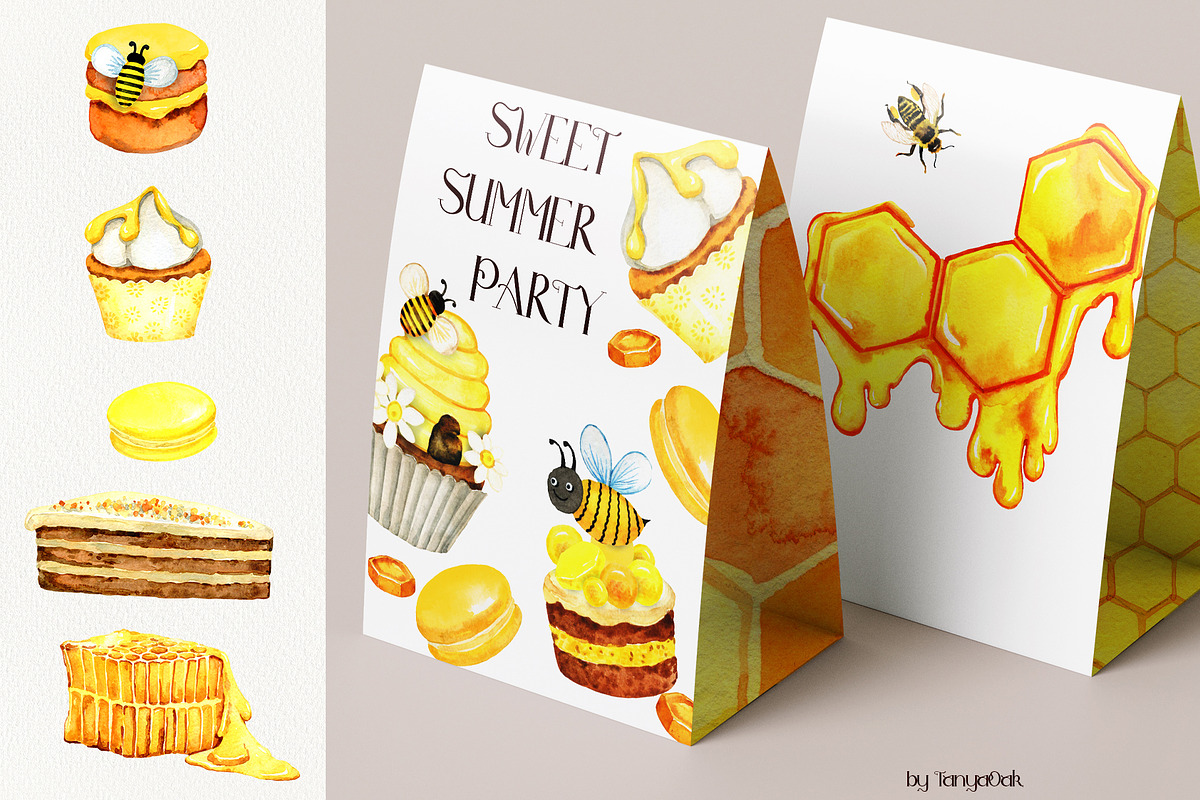 Honey Bee Summer Tea Clipart, a Food Illustration by TanyaOak (Photo 7 of 12)